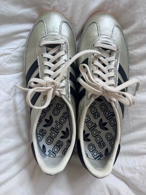 adidas Metallic Silver Sneakers with Black Stripes